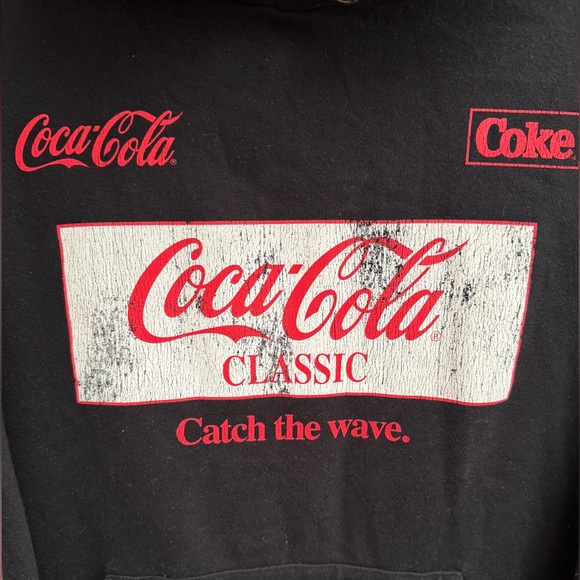 Coca-Cola® By Aéropostale Coca-Cola Classic L Black Unisex Pullover Hoodie T9 - Picture 6 of 9
